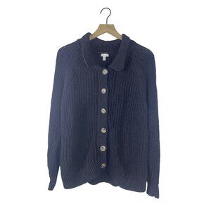 Garnet Hill Maren Linen Organic Cotton Cardigan Women's Large Black Chunky